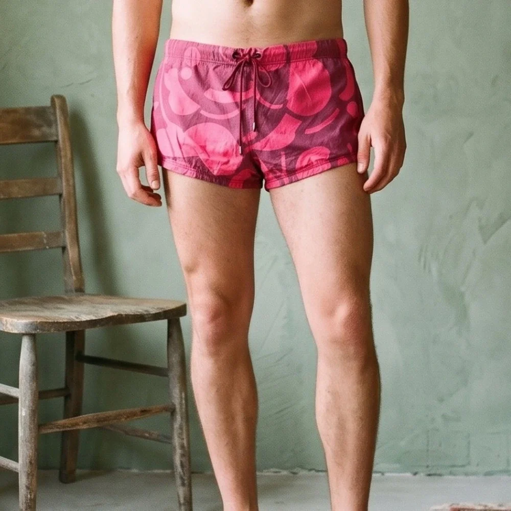 Vintage 90s Gucci Mens Swim Short Large Pink Abstract Drawstring Luxury Tom Ford
